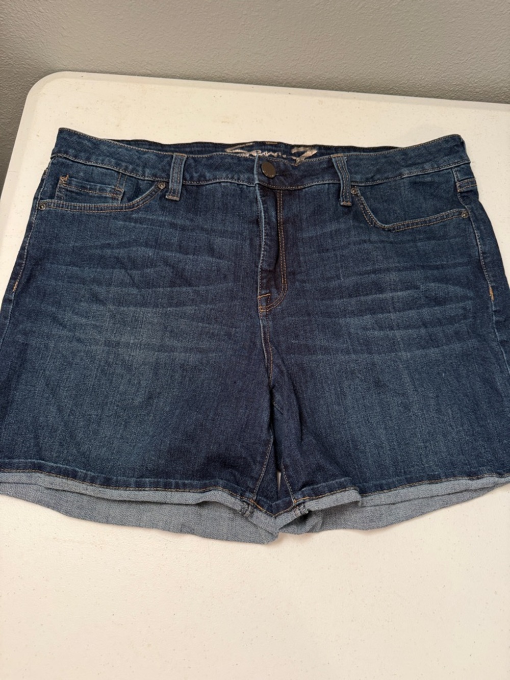Seven7 Medium Dark Blue Denim Roll-Hem Shorts